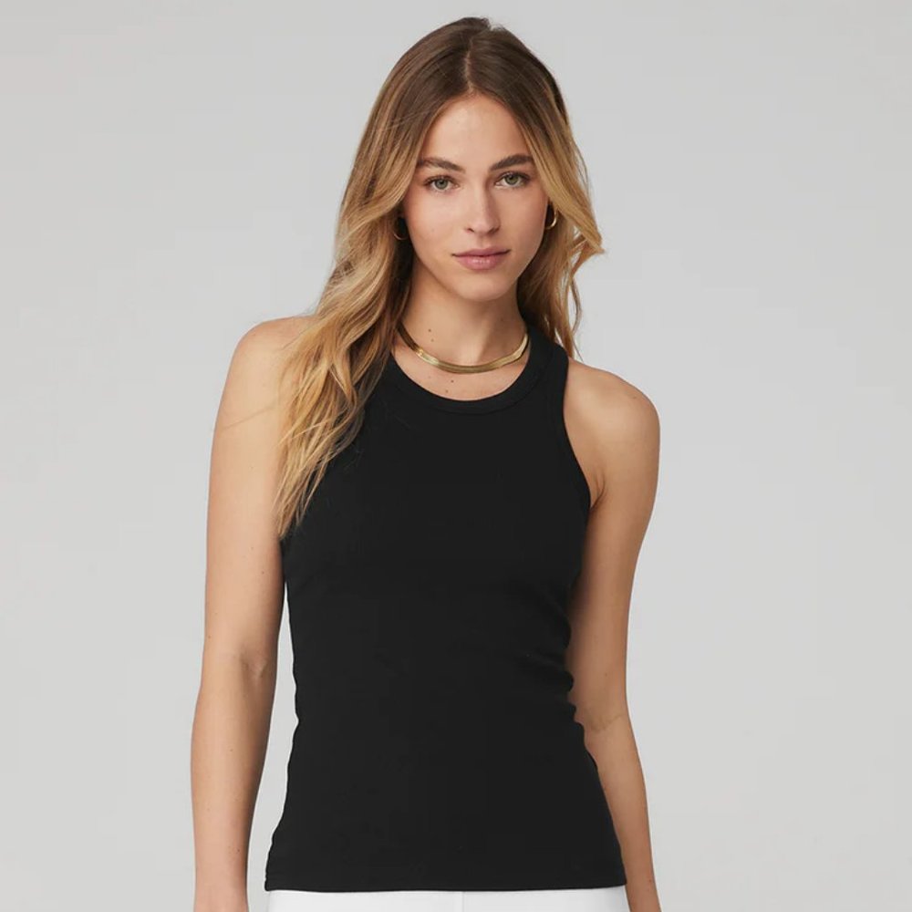 Alo Yoga Black Ribbed Aspire Full Length Tank Medium